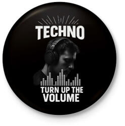printfashion Techno - turn up the volume - Kitűző, hűtőmágnes - Fekete (17734324)