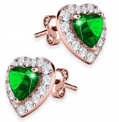 Larezo Aranyozott fülbevaló Zöld kristály szívek kristályokkal Love Ezüst 925 (kolczyki wkrętki z zielona cyrkonia serduszka)