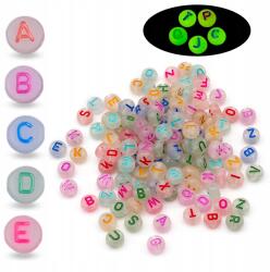 Mixform Akril gyöngyök Fluoreszkáló betűk, korong, mix, 7x3.5-4mm, 25g~170db (13WB24878)