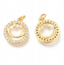 MIXFORM Medál sárgaréz cirkóniákkal, Mosolygós, 18K aranyozott, 13.8x11.8x2mm, 1db (13WB31015)