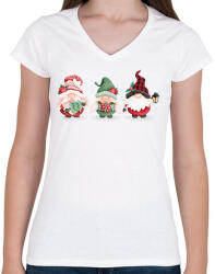 printfashion Karácsonyi manók - Női V-nyakú póló - Fehér (17782341)