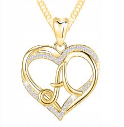 Larezo Arany Nyaklánc Ezüst 925 Szív Strassz A betű Aranyozott 585 (srebrny łańcuszek z sercem dwa serca love 14k)