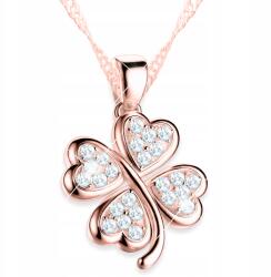 Larezo Rózsaszín négylevelű lóhere nyaklánc cirkóniákkal Ezüst 925 (łańcuszek srebrny damski liść na szczescie)