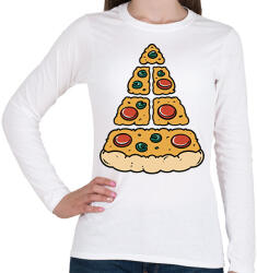 printfashion Pizza karácsonyfa - Női hosszú ujjú póló - Fehér (17843202)