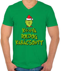 printfashion K**va Boldog Karácsonyt - Férfi V-nyakú póló - Zöld (17781845)