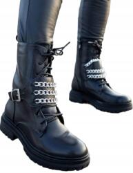  Női Bokacsizma Queen Vivi Lapos Sarkú Tornacipő Láncokkal Fekete R 38 (wysokie platforma płaskie półbuty ocieplane 2)