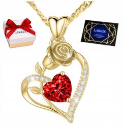 Larezo Arany Nyaklánc Szív rózsával 585 Piros Kristály Szív Ezüst 925 (łańcuszek srebrny czerwone serduszko tulipan)