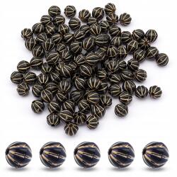 Mixform Akril gyöngyök "Párizs" kerek arany mintás, fekete, 7.5x8mm, 25g~106db (13WB14334)