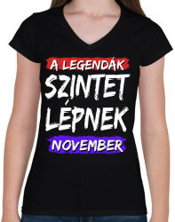 printfashion A legendák szintet lépnek-Egyedi hónappal - Női V-nyakú póló - Fekete (17798992)