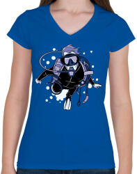printfashion Búvár - Női V-nyakú póló - Királykék (17833221)