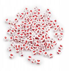 Mixform Akril kocka gyöngyök, szív, piros, 6.5x6x6mm, 25g~150 db (13WB30756)