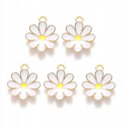 MIXFORM Medálok Virágok, Ötvözet/Zománc, Fehér/Világos Arany, 19x16mm, 5db (13WB29053)