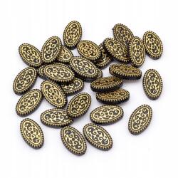 Mixform Akril gyöngyök, Ovális, Arany mintás, Szín: Fekete 21x13x4mm 30db/25g (13WB14343)