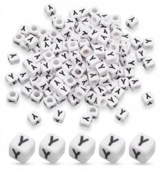 Mixform Akril gyöngyök, "y" betű, kockák, Szín: Fehér 6x6x6mm 130db/25g (Q6WB353)