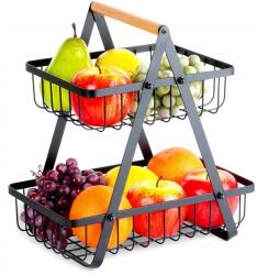 Vilde Konyhai kosár Piramis zöldség-gyümölcs kétszintes fekete patera állvány (5904316483807)