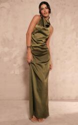 Prettylittlething Szatén Maxi Ruha, khaki, Size 40