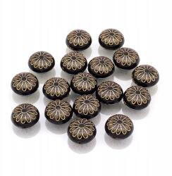 Mixform Akril gyöngyök, Kerek, Lapos, Arany mintás, Fekete 16x10mm 17db/25g (13WB14338)
