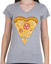 printfashion Szív alakú pizza - Női V-nyakú póló - Sport szürke (17844025)