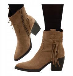 Seastar Női Magassarkú Bokacsizmák Cowboycsizmák Rojtokkal Bőr Velúr Khaki R 40 (68345 khaki klasyczne kowbojki z frędzlami)