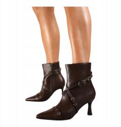 Seastar Női Bőr Magassarkú Bokacsizma Elegáns Cipzáras Barna 37 (3235 brązowe czekoladowe na zamek skórzane)