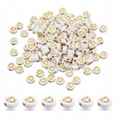 Mixform Akril gyöngyök Szív, Lapos Kerek, Fehér Arany, 7x4mm, 25g~170 db (13WB31304)