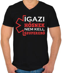 printfashion Igazi hősnek nem kell szupererő - Férfi V-nyakú póló - Fekete (17746511)