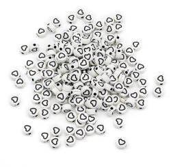 Mixform Akril gyöngyök, Kraft stílus, Szív, Fehér, 7x3.5mm, 25g~200db (13WB24871)