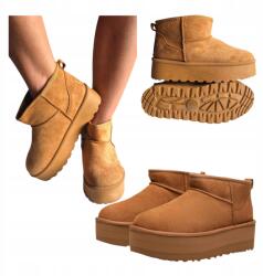 Seastar Női Platformos Bélelt Bokacsizma Bőr Hótaposó Velúr Barna 36 (TL242 brązowe karmelowe zamszowe wsuwane)