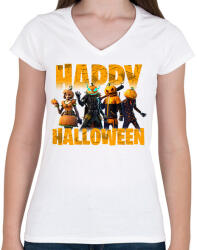 printfashion Fortnite halloween - Női V-nyakú póló - Fehér (17769159)