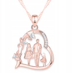 Larezo Nyaklánc Aranyozott szív cirkóniákkal Család Anya és gyermek Ezüst 925 (łańcuszek srebrny serduszko na dzień mamy)