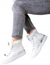  Női Lapos Bélelt Tornacipő Díszes Szőrmével Fehér méret 40 (SJ25M sportowe ocieplane skórzane matowe)