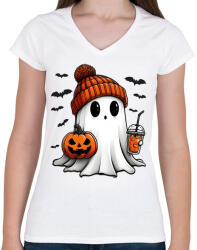 printfashion helloween - Női V-nyakú póló - Fehér (17772309)