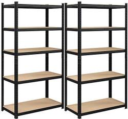 SONGMICS Tároló polcok, nagy teherbírású polcok, 2 darabos készlet, 200 x 100 x 50 cm, maximális terhelés 875 kg, 5 állítható polc, fekete (GLR050B01-2db-os) - pepita