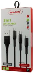Ven-Dens VD-DCA01, USB A apa - micro-USB, USB C, Lightning apa, 1.2 m, 2.5 A, Többszínű, Gyorstöltő Adatkábel (VD-DCA01)