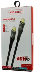 Ven-Dens VD-DCG05, USB C apa-apa, 1.5 m, 60 W, LED, Fekete, Gyorstöltő Adatkábel (VD-DCG05)