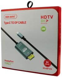 Ven-Dens VD-ADP015, USB-C apa - DP apa, 2 m, VL100 Chip, Fekete, Videókábel (VD-ADP015)