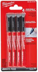 Milwaukee INKZALL Jelölő filc, vékony, 0, 6 mm-es hegy, fekete, gyorsan száradó, 4 darabos, (48223164)