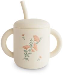 Mushie Silicone Training Cup Pink Flowers bögre szívószállal
