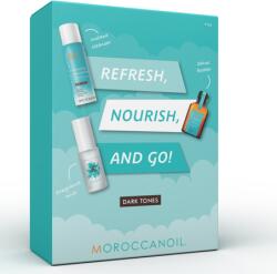 Moroccanoil felfrissítő szett, szárazsampon sötét árnyalatokhoz 65 ml, eredeti kezelőolaj 25 ml, haj- és testparfüm 30 ml