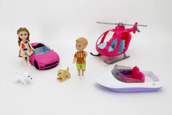 Mamido Păpuși mini Leo și Nini cu mașină, barcă, elicopter și căței Papusa