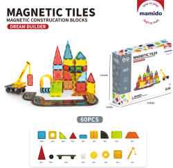 Mamido Set de construcție magnetic transport urban 60 piese, drum, macara MT1495 Jucarii de constructii magnetice