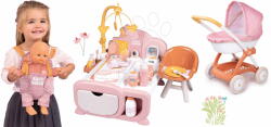 Smoby Set căsuță pentru păpușă electronică cu cărucior Cocoon Nursery Soft Baby Nurse Smoby și păpușă de 32 cm în marsupiu (SM220393-2) Papusa