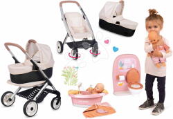 Smoby Set cărucior combinație triplă cu păpușă în baie Puschair Sandy Maxi Cosi&Quinny Smoby cu wc și cădiță și duș funcțional (SM253122-9)