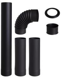 Warnex Hunor füstcső szett 6 részes 130mm fekete acél (egyenes, könyök, falhüvely, falirózsa)