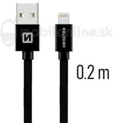 SWISSTEN Dátový kábel Swissten Lightning Fast Charge 3A 0, 2m Čierny opletený