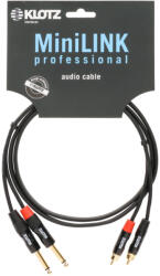 KLOTZ Кабел 2х чинча - 2х 6.3 моно жака 1.5м професионален Klotz MiniLink Pro KT-CJ150 с позлатени контакти