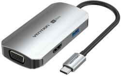Vention USB-C -> HDMI/USB 3.0 x 3/RJ45/SD/TF/PD (0, 15m Szürke Aluminum Ötvözet) Dokkoló (TQKHB) - bbmarket