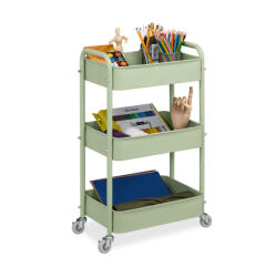 Relaxdays Fém 3 szintes zsúrkocsi zöld-szürke 71, 5x43, 5x29, 5 cm 10050084_53