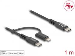 Delock Cablu 2 in 1 USB Type C la USB Type-C / Lightning iPhone/iPad MFi 60W 1m, Delock 81170 (81170)