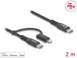 Delock Cablu 2 in 1 USB Type C la USB Type-C / Lightning iPhone/iPad MFi 60W 2m, Delock 81171 (81171)
